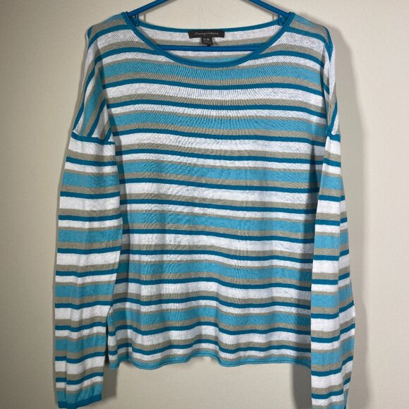 Tommy Bahama Women's LS Stripe Linen Blend Lightweight Top Medium! - Picture 1 of 5